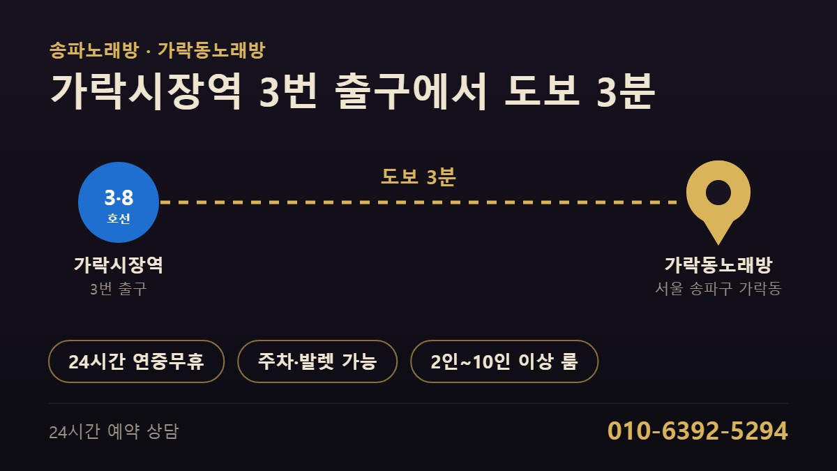 송파노래방 가락동노래방 위치 안내 - 가락시장역 3번 출구 도보 3분, 24시간 운영